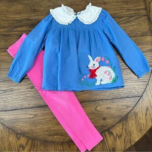 Mini Boden Blue Blouse with Bunny Embroidery Leggins not included